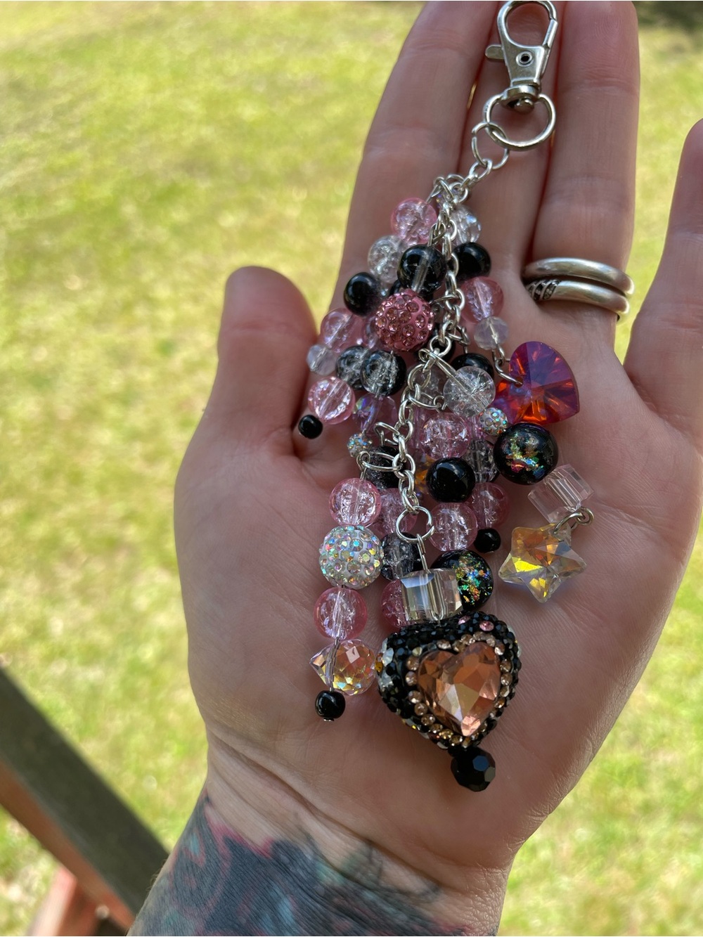Pink Crystal Heart Cluster purse charm Keychain - Women Jewelry